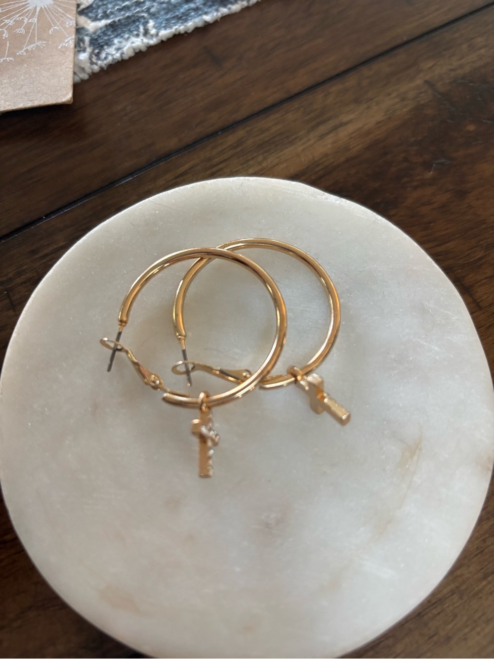 Gold Hoop Earrings with Cross Charm - Women Jewelry